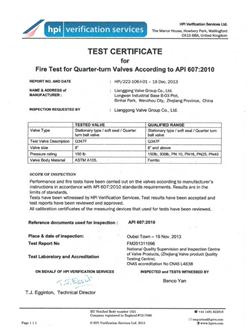 Ball valve fire certification